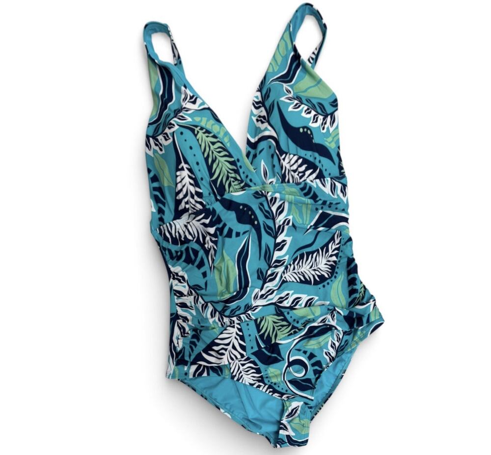 NWT Jantzen Plus Size 20W One Piece Swimsuit Tropical Calypso Blue